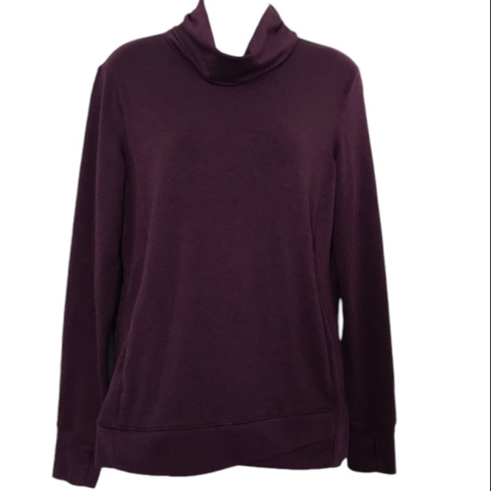 Cascade Collective Purple Cowl Neck Sweater with thumb holes color plumb size:s